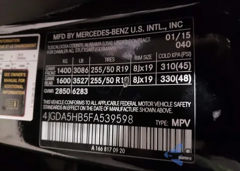 2015 Mercedes-Benz Ml 350 4Matic z USA, uszkodzony, nr VIN 4JGDA5HB5FA539598